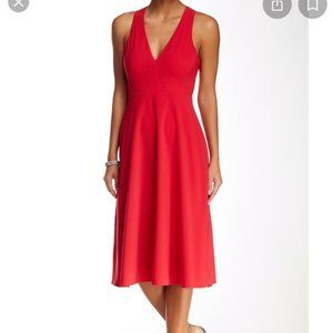 Halston Heritage Red V-Neck Midi Dress 8
